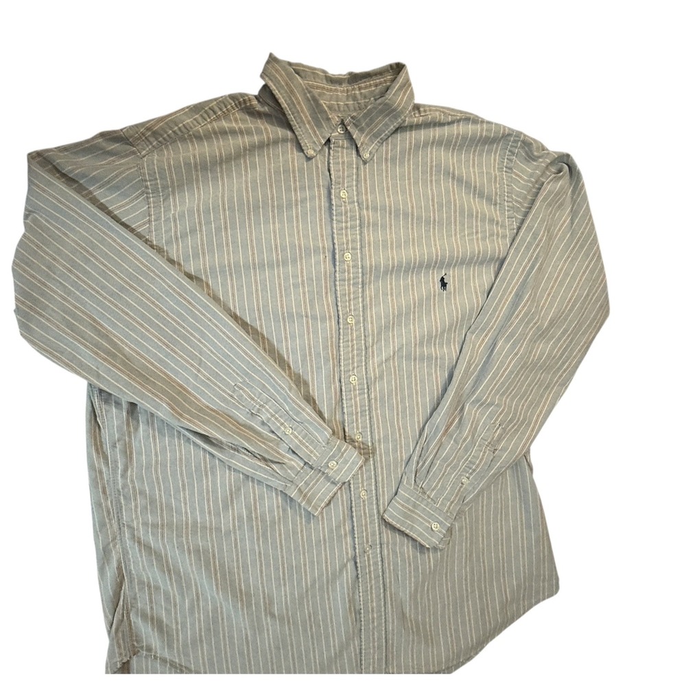 Ralph Lauren Long Sleeve Button Down Mens XLT Tall Stripes Blue And Red Chambray